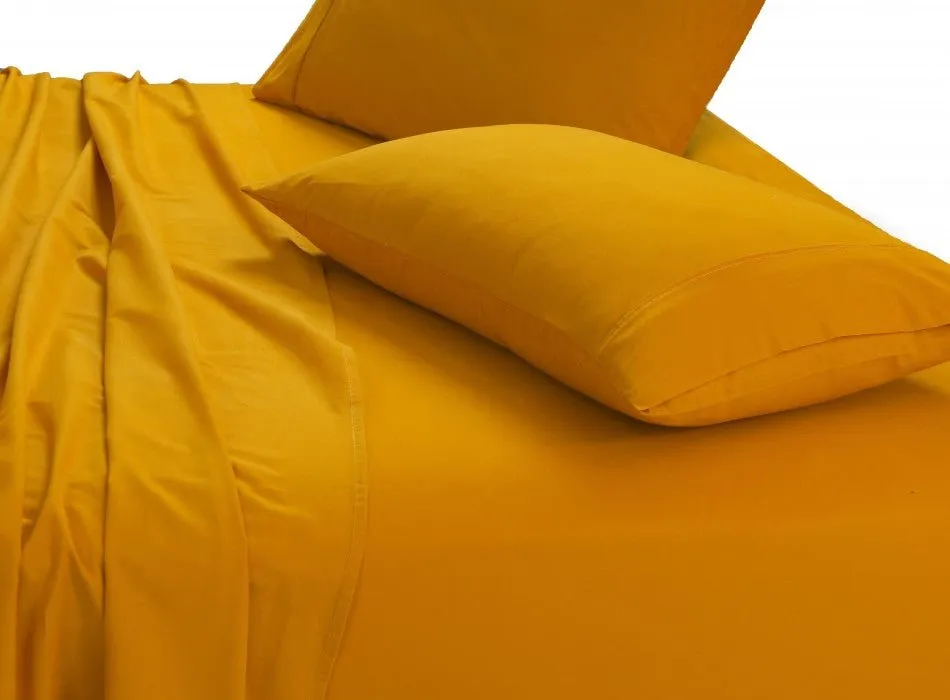100% Egyptian Cotton 500TC Mustard King Bed Sheets Set