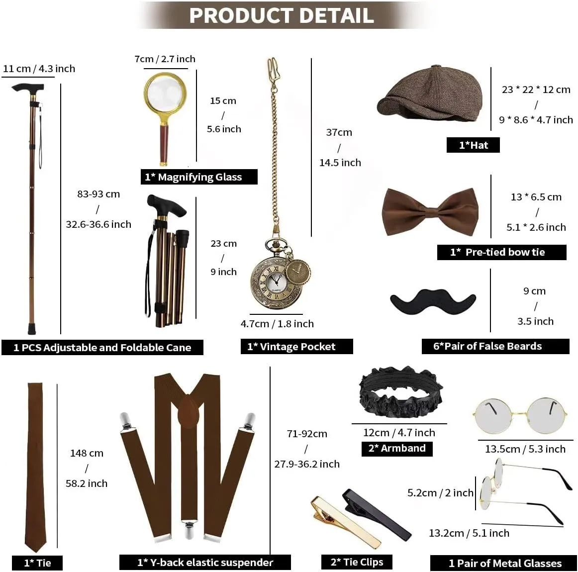 1920s Mens Costume Roaring 20s Costumes Accessories Set 1920s Vest Suspenders Hat Pocket Watch Tie