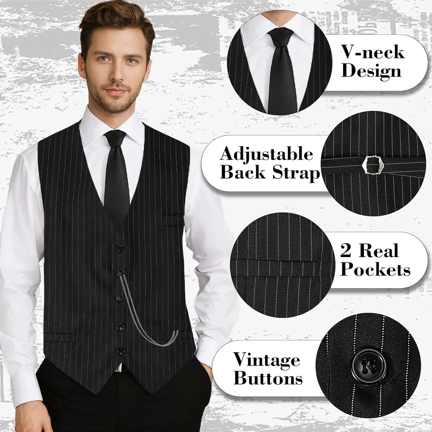 1920s Mens Costume,Roaring 20s Costumes for Men,1920S Mens Outfit Accessories with Vest Hat Pocket Watch Tie Armband