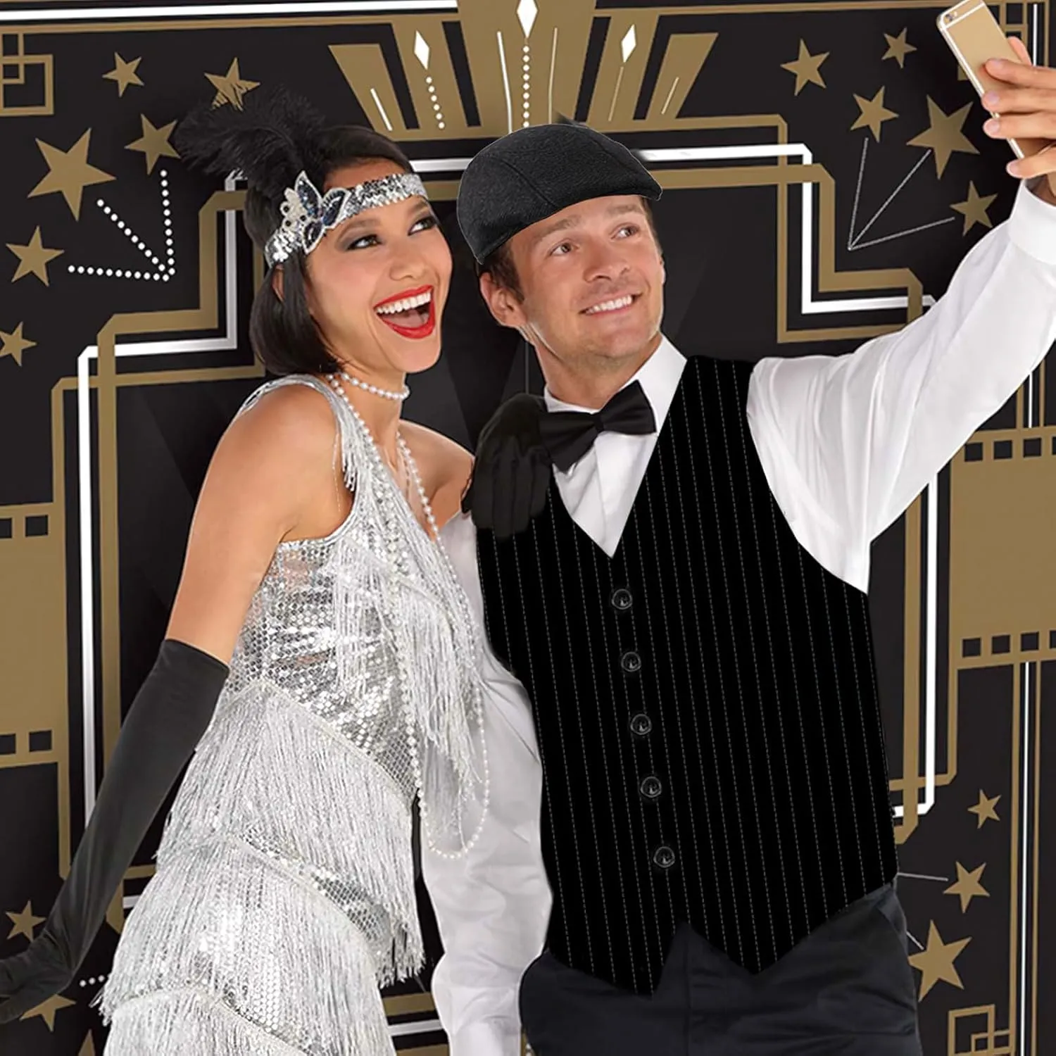 1920s Mens Costume,Roaring 20s Costumes for Men,1920S Mens Outfit Accessories with Vest Hat Pocket Watch Tie Armband