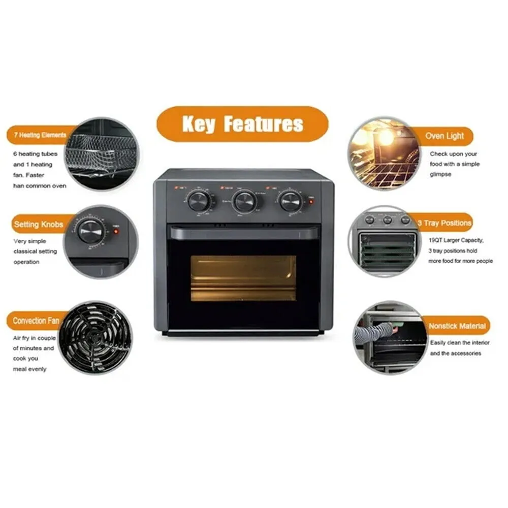 19QT With 4 Accessories Air Fryer Toaster Oven, Compact Small Convection Oven Countertop For Fries, Chicken, Pizza, Cake, Bread, Muffin, Steak, 33 Original Recipes, 1300W,