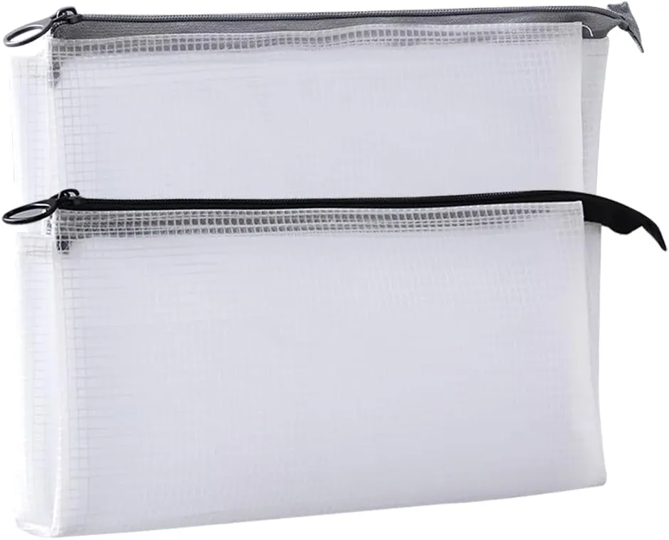 2 Pcs Clear Plastic Pencil Cases Zipper Mesh Bags Travel Cosmetic Pouches Waterproof Makeup Bags Zip Storage Bags Multi Purpose Zippered Bags Gray and Black