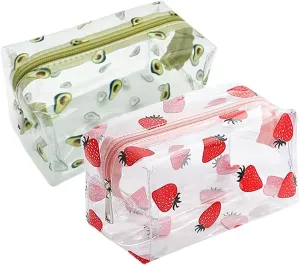 2 Pcs Clear Strawberry Avocado Makeup Bags Transparent Toiletry Bag Travel Portable Cosmetic Pouches Cute Skin Care Pouch for Women Girls