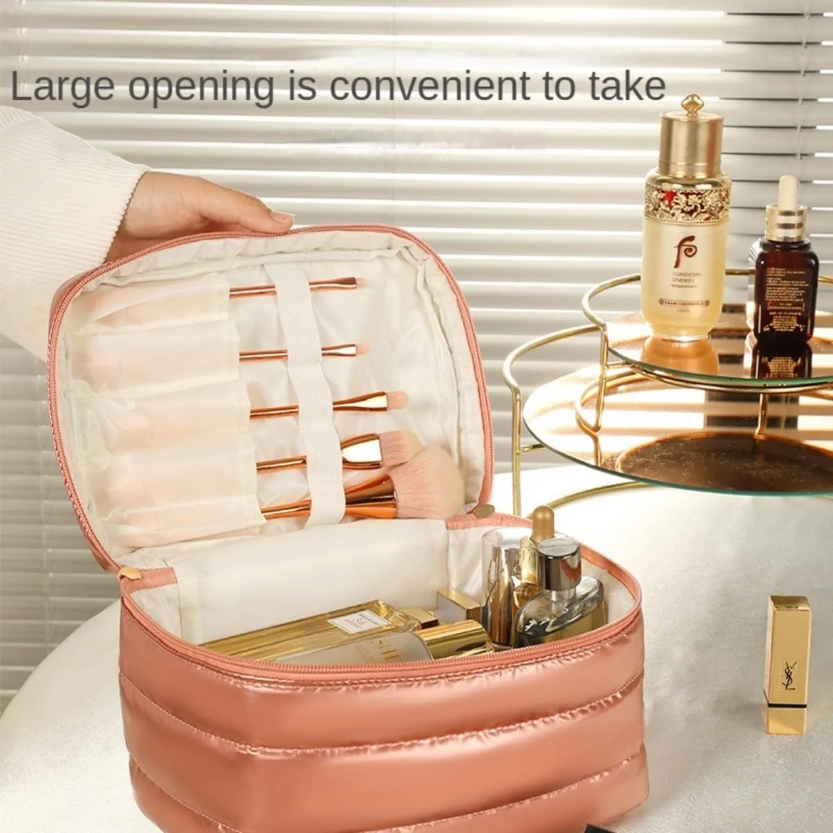 3 Piece Waterproof Portable Cosmetic Bag Set Large Capacity Travel Makeup Bags for Women (Pink)