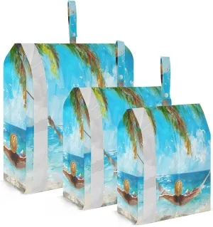 3 Set Travel Packing Cubes Lightweight Foldable Tropical Beach Pattern Luggage Bags Organizers for Travel Accessories Travel Essentials