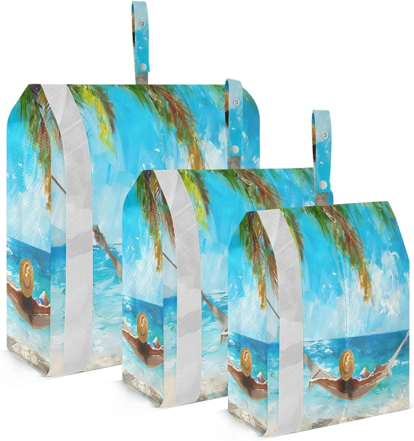 3 Set Travel Packing Cubes Lightweight Foldable Tropical Beach Pattern Luggage Bags Organizers for Travel Accessories Travel Essentials