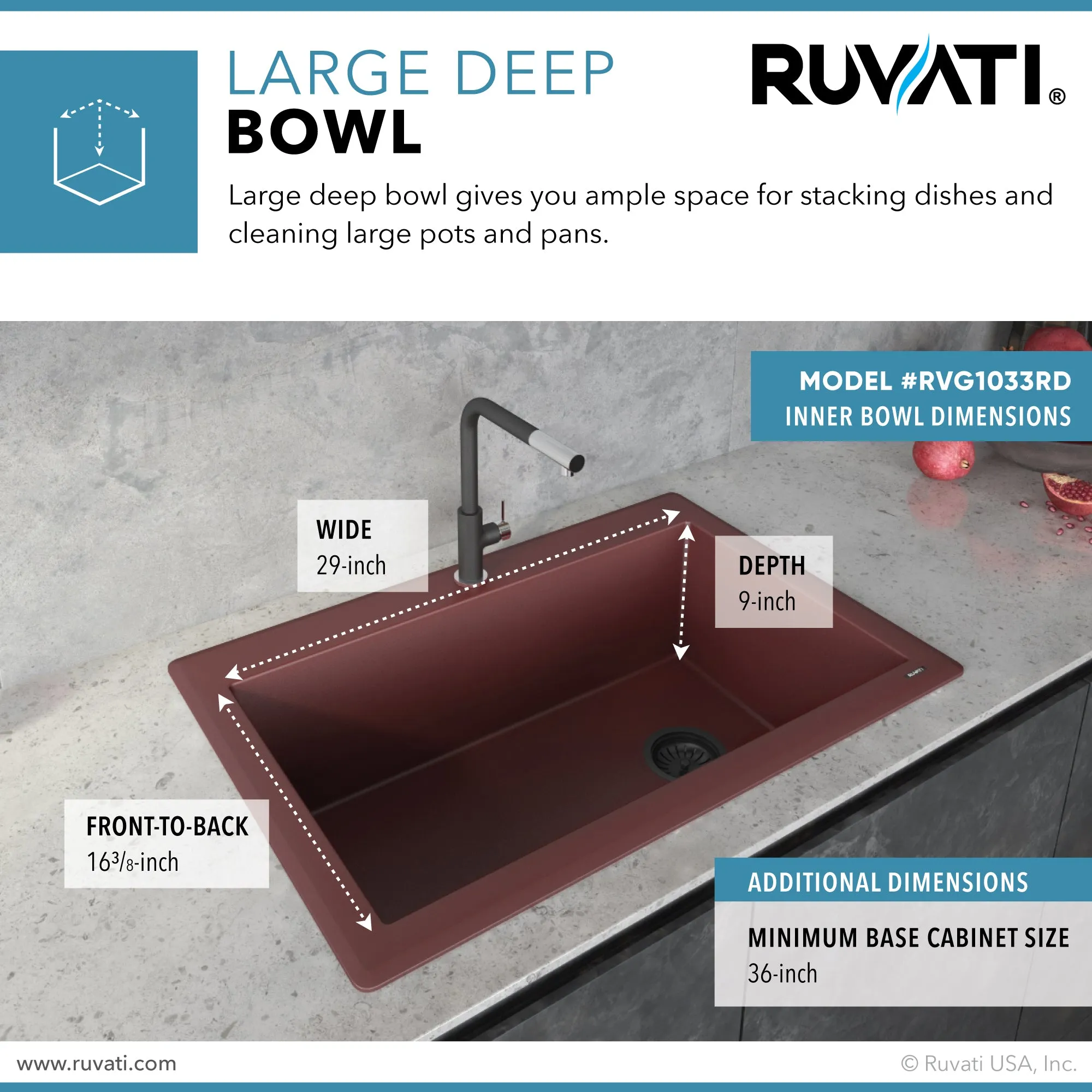 33 x 22 inch Drop-in Topmount Granite Composite Single Bowl Kitchen Sink