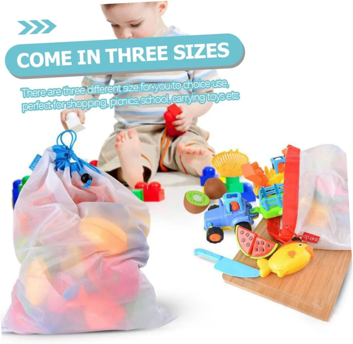 3pcs Reusable Mesh Produce Bags Vegetable Storage Bags for Refrigerator Grocery Shopping