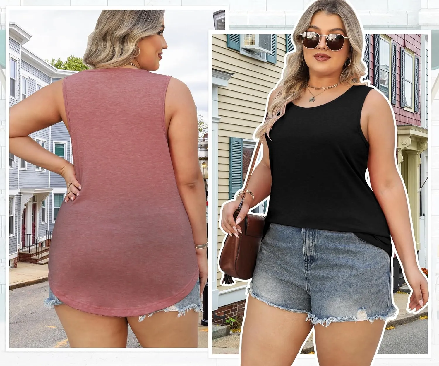 4 Pack Womens Round Neck Tank Tops Casual Loose Fit Sleeveless Summer Tops Basic Shirts Flowy Curved Hem Clothes