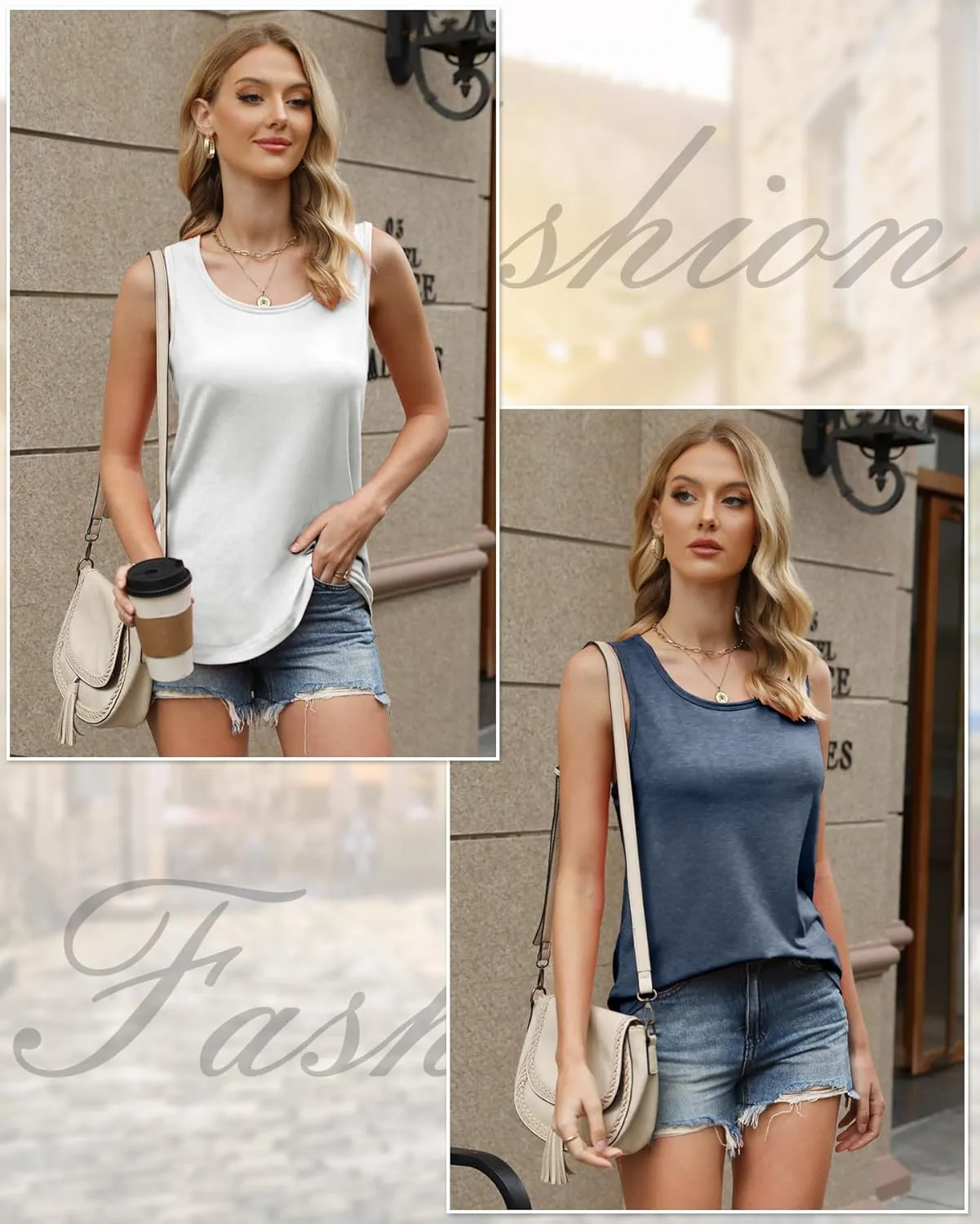 4 Pack Womens Round Neck Tank Tops Casual Loose Fit Sleeveless Summer Tops Basic Shirts Flowy Curved Hem Clothes