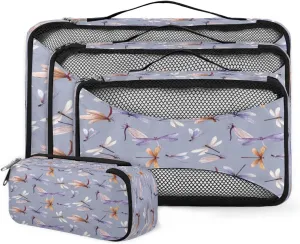 4 Set Packing Cubes Dragonfly Print Travel Accessories Mesh Organizer Bag Luggage Travel Essentials for Carry on Suitcases