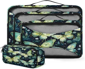 4 Set Packing Cubes for Suitcases, Travel Essentials for Carry on Luggage, Abstract Butterfly Suitcase Organizers for Clothes Shoes Toiletries Travel Accessories in 4 Sizes - Gothic Butterfly