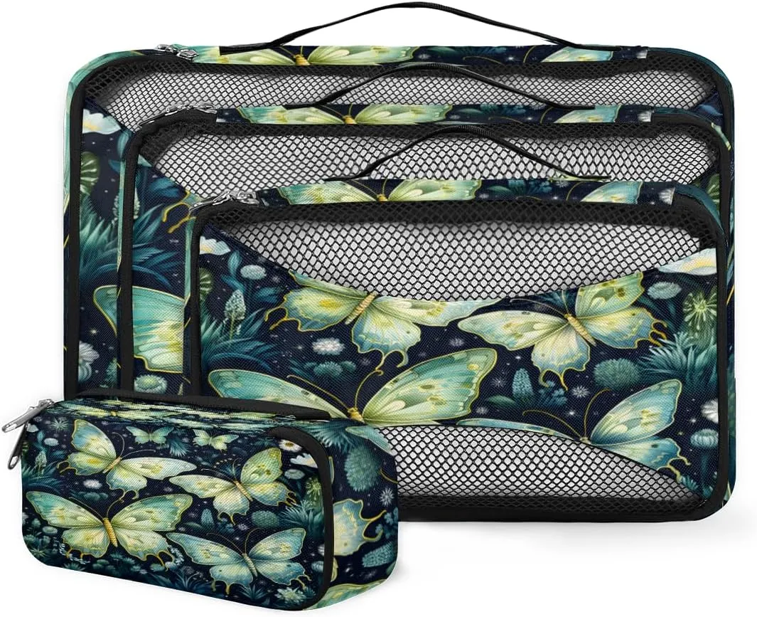4 Set Packing Cubes for Suitcases, Travel Essentials for Carry on Luggage, Abstract Butterfly Suitcase Organizers for Clothes Shoes Toiletries Travel Accessories in 4 Sizes - Gothic Butterfly