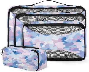 4 Set Packing Cubes for Suitcases, Travel Essentials for Carry on Luggage, Abstract Camouflage Suitcase Organizers for Clothes Shoes Toiletries Travel Accessories in 4 Sizes - Colorful Camouflage