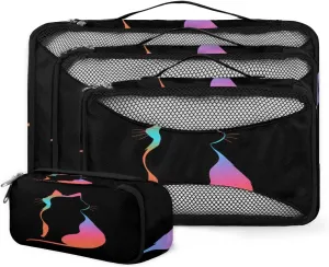 4 Set Packing Cubes for Suitcases, Travel Essentials for Carry on Luggage, Abstract Cat Suitcase Organizers for Clothes Shoes Toiletries Travel Accessories in 4 Sizes - Graffiti Cat