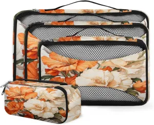 4 Set Packing Cubes for Suitcases, Travel Essentials for Carry on Luggage, Abstract Flower Suitcase Organizers for Clothes Shoes Toiletries Travel Accessories in 4 Sizes - Lively Flower