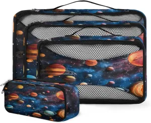 4 Set Packing Cubes for Suitcases, Travel Essentials for Carry on Luggage, Abstract Galaxy Suitcase Organizers for Clothes Shoes Toiletries Travel Accessories in 4 Sizes - Universe Galaxy