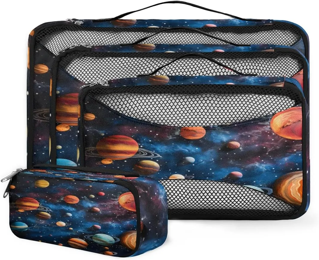 4 Set Packing Cubes for Suitcases, Travel Essentials for Carry on Luggage, Abstract Galaxy Suitcase Organizers for Clothes Shoes Toiletries Travel Accessories in 4 Sizes - Universe Galaxy