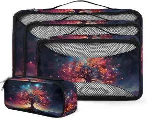 4 Set Packing Cubes for Suitcases, Travel Essentials for Carry on Luggage, Abstract Tree Suitcase Organizers for Clothes Shoes Toiletries Travel Accessories in 4 Sizes - Fantastic Tree