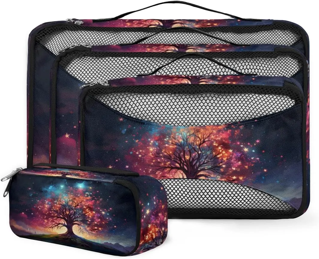 4 Set Packing Cubes for Suitcases, Travel Essentials for Carry on Luggage, Abstract Tree Suitcase Organizers for Clothes Shoes Toiletries Travel Accessories in 4 Sizes - Fantastic Tree