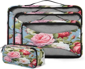 4 Set Packing Cubes for Suitcases, Travel Essentials for Carry on Luggage, Artistic Floral Suitcase Organizers for Clothes Shoes Toiletries Travel Accessories in 4 Sizes - Fantastic Floral