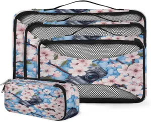 4 Set Packing Cubes for Suitcases, Travel Essentials for Carry on Luggage, Artistic Flowers Suitcase Organizers for Clothes Shoes Toiletries Travel Accessories in 4 Sizes - Ethnic Flowers