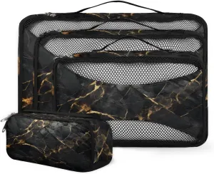4 Set Packing Cubes for Suitcases, Travel Essentials for Carry on Luggage, Artistic Marble Suitcase Organizers for Clothes Shoes Toiletries Travel Accessories in 4 Sizes - Watercolor Marble
