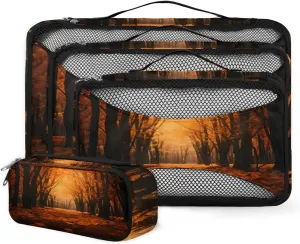 4 Set Packing Cubes for Suitcases, Travel Essentials for Carry on Luggage, Autumn Forest Suitcase Organizers for Clothes Shoes Toiletries Travel Accessories in 4 Sizes - Sunset Forest