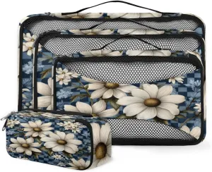 4 Set Packing Cubes for Suitcases, Travel Essentials for Carry on Luggage, Beautiful Flower Suitcase Organizers for Clothes Shoes Toiletries Travel Accessories in 4 Sizes - Oil Painting Flower