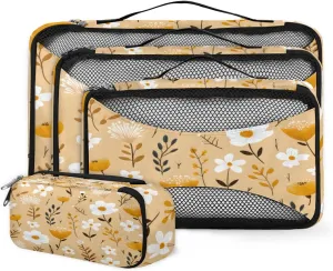4 Set Packing Cubes for Suitcases, Travel Essentials for Carry on Luggage, Beautiful Flowers Suitcase Organizers for Clothes Shoes Toiletries Travel Accessories in 4 Sizes - Bright Flowers