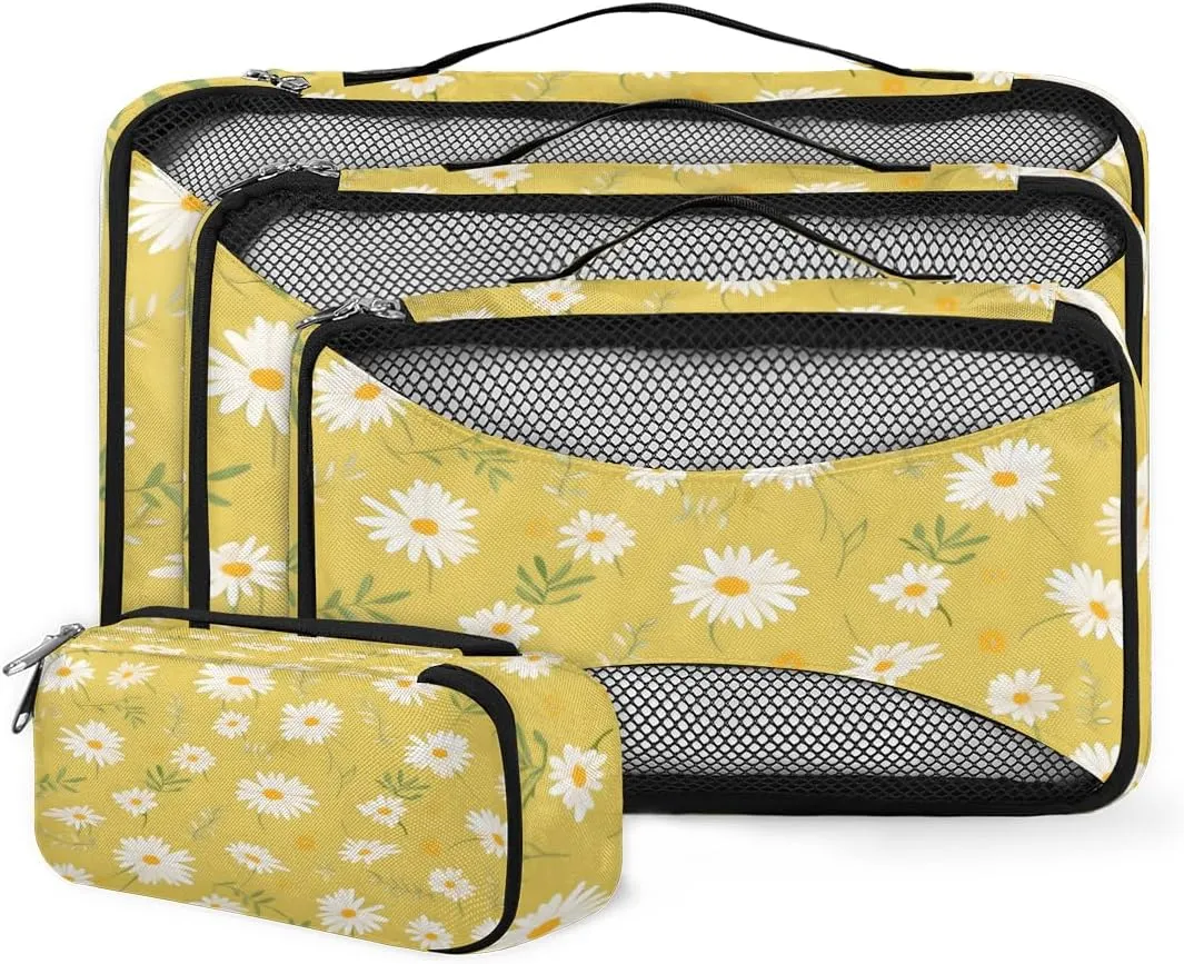 4 Set Packing Cubes for Suitcases, Travel Essentials for Carry on Luggage, Beautiful Flowers Suitcase Organizers for Clothes Shoes Toiletries Travel Accessories in 4 Sizes - Modern Flowers