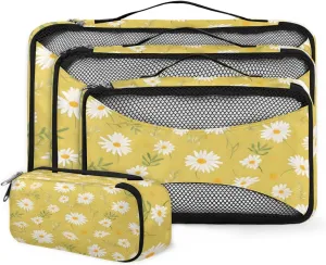 4 Set Packing Cubes for Suitcases, Travel Essentials for Carry on Luggage, Beautiful Flowers Suitcase Organizers for Clothes Shoes Toiletries Travel Accessories in 4 Sizes - Modern Flowers