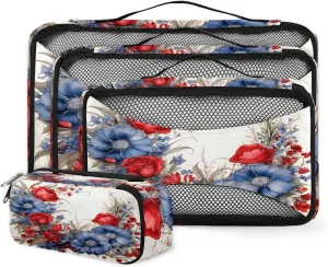 4 Set Packing Cubes for Suitcases, Travel Essentials for Carry on Luggage, Beautiful Rose Suitcase Organizers for Clothes Shoes Toiletries Travel Accessories in 4 Sizes - Retro Rose