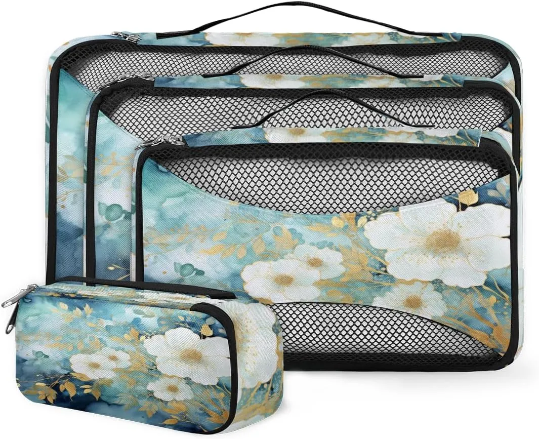 4 Set Packing Cubes for Suitcases, Travel Essentials for Carry on Luggage, Bright Flowers Suitcase Organizers for Clothes Shoes Toiletries Travel Accessories in 4 Sizes - Graffiti Flowers