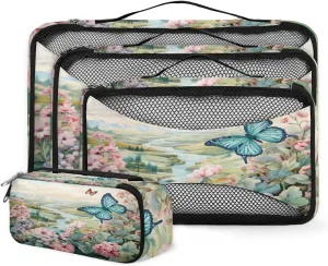 4 Set Packing Cubes for Suitcases, Travel Essentials for Carry on Luggage, Butterfly Floral Suitcase Organizers for Clothes Shoes Toiletries Travel Accessories in 4 Sizes - Mystical Flower