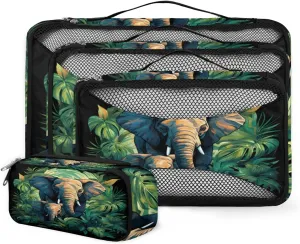 4 Set Packing Cubes for Suitcases, Travel Essentials for Carry on Luggage, Cartoon Elephant Suitcase Organizers for Clothes Shoes Toiletries Travel Accessories in 4 Sizes - Forest Elephant