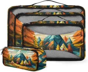 4 Set Packing Cubes for Suitcases, Travel Essentials for Carry on Luggage, Cartoon Forest Suitcase Organizers for Clothes Shoes Toiletries Travel Accessories in 4 Sizes - Autumn Forest