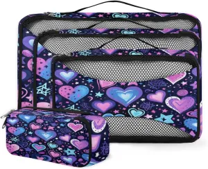 4 Set Packing Cubes for Suitcases, Travel Essentials for Carry on Luggage, Cartoon Heart Suitcase Organizers for Clothes Shoes Toiletries Travel Accessories in 4 Sizes - Graffiti Heart