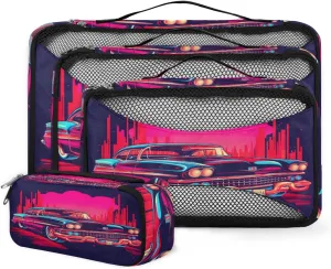 4 Set Packing Cubes for Suitcases, Travel Essentials for Carry on Luggage, Cartoon Truck Suitcase Organizers for Clothes Shoes Toiletries Travel Accessories in 4 Sizes - Coastal Beach Truck