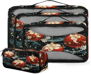4 Set Packing Cubes for Suitcases, Travel Essentials for Carry on Luggage, Christmas Ball Suitcase Organizers for Clothes Shoes Toiletries Travel Accessories in 4 Sizes - Colorful Xmas Ball