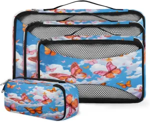 4 Set Packing Cubes for Suitcases, Travel Essentials for Carry on Luggage, Colorful Butterfly Suitcase Organizers for Clothes Shoes Toiletries Travel Accessories in 4 Sizes - Abstract Butterfly