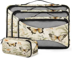 4 Set Packing Cubes for Suitcases, Travel Essentials for Carry on Luggage, Colorful Butterfly Suitcase Organizers for Clothes Shoes Toiletries Travel Accessories in 4 Sizes - Retro Butterfly