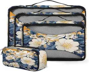 4 Set Packing Cubes for Suitcases, Travel Essentials for Carry on Luggage, Colorful Floral Suitcase Organizers for Clothes Shoes Toiletries Travel Accessories in 4 Sizes - Beautiful Floral