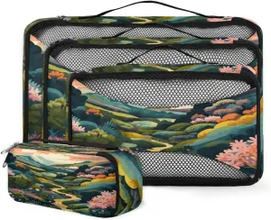 4 Set Packing Cubes for Suitcases, Travel Essentials for Carry on Luggage, Colorful Forest Suitcase Organizers for Clothes Shoes Toiletries Travel Accessories in 4 Sizes - Graffiti Forest
