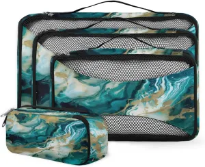 4 Set Packing Cubes for Suitcases, Travel Essentials for Carry on Luggage, Colorful Marble Suitcase Organizers for Clothes Shoes Toiletries Travel Accessories in 4 Sizes - Indigo Blue Marble