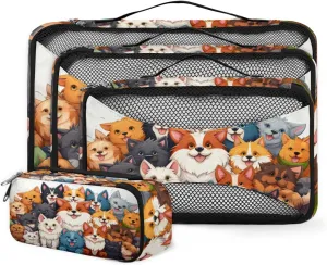 4 Set Packing Cubes for Suitcases, Travel Essentials for Carry on Luggage, Colorful Puppy Suitcase Organizers for Clothes Shoes Toiletries Travel Accessories in 4 Sizes - Lovely Dog