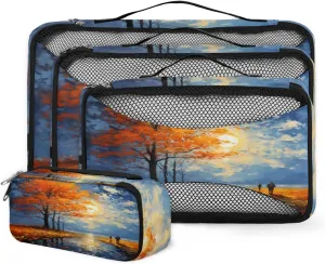 4 Set Packing Cubes for Suitcases, Travel Essentials for Carry on Luggage, Colorful Tree Suitcase Organizers for Clothes Shoes Toiletries Travel Accessories in 4 Sizes - Autumn Tree