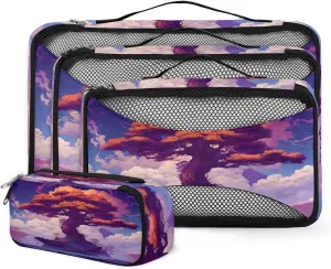 4 Set Packing Cubes for Suitcases, Travel Essentials for Carry on Luggage, Colorful Tree Suitcase Organizers for Clothes Shoes Toiletries Travel Accessories in 4 Sizes - Tree of Life