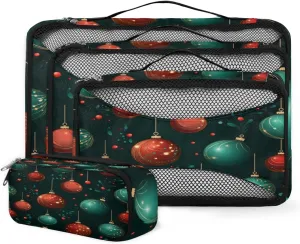 4 Set Packing Cubes for Suitcases, Travel Essentials for Carry on Luggage, Colorful Xmas Ball Suitcase Organizers for Clothes Shoes Toiletries Travel Accessories in 4 Sizes - Christmas Ball