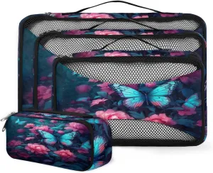 4 Set Packing Cubes for Suitcases, Travel Essentials for Carry on Luggage, Cute Butterfly Suitcase Organizers for Clothes Shoes Toiletries Travel Accessories in 4 Sizes - Dreamy Butterfly